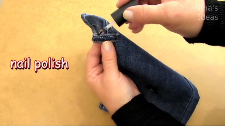how to diy a cute chain jean bag, Applying clear nail polish