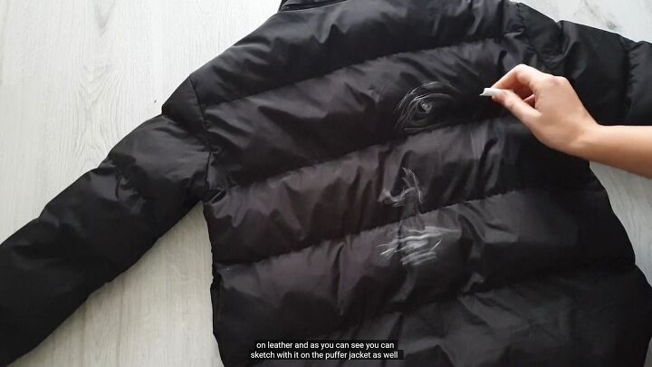 how to paint an awesome puffer jacket design, Sketching onto jacket
