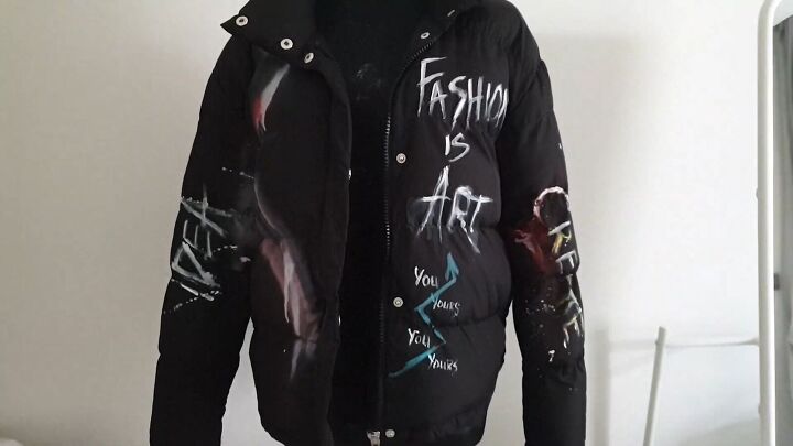 how to paint an awesome puffer jacket design, DIY painted jacket