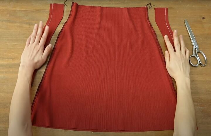 how to diy a cute red mini skirt in 8 easy steps, Finishing side seams