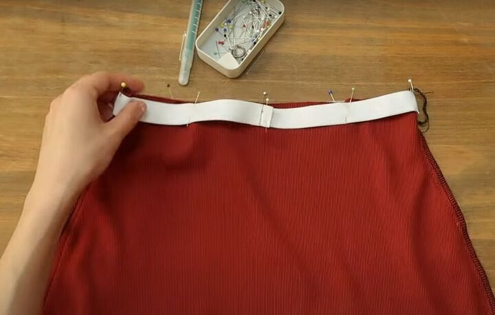 how to diy a cute red mini skirt in 8 easy steps, Adding waistband elastic