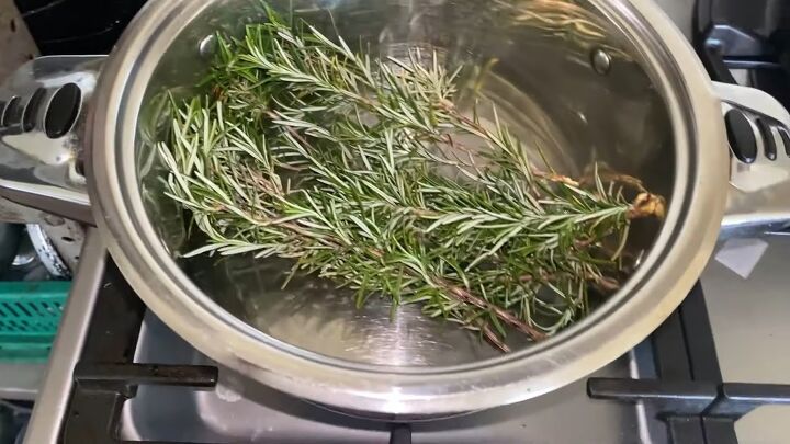 super easy recipe how to mix essential oils for hair growth, Adding rosemary to a pot