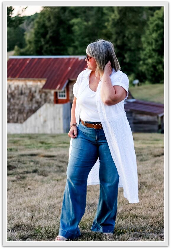 big leg girl in wide leg pants oh yes you can, Wide leg pants on a plus size woman Versatile shirt dress Ageless style Cool Fashion for full figured women over 40