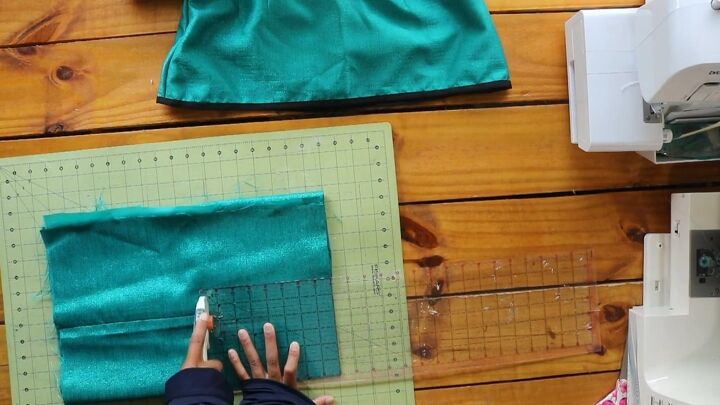 thrift flipping tutorial cute diy jacket and skirt set, Cutting raw skirt edge