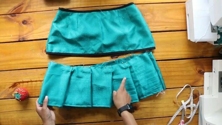 thrift flipping tutorial cute diy jacket and skirt set, Folding the pleats