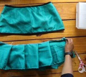 thrift flipping tutorial cute diy jacket and skirt set, Stitching pleats