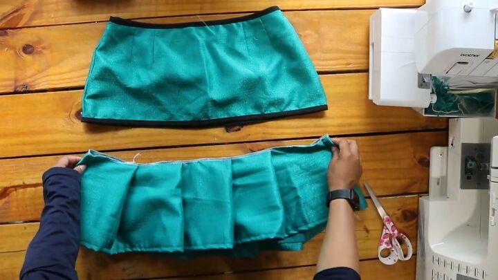 thrift flipping tutorial cute diy jacket and skirt set, Stitching pleats