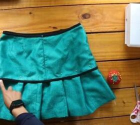 thrift flipping tutorial cute diy jacket and skirt set, Pinning and sewing pleats