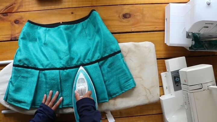 thrift flipping tutorial cute diy jacket and skirt set, Pressing pleats