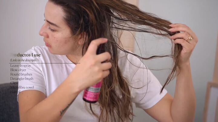 hair tutorial how to do an easy blowout at home, Applying leave in conditioner