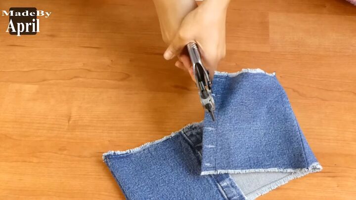 how to diy a cute denim corset belt, Punching holes