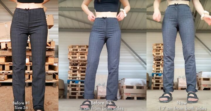 learn how to sew these sleek tailored trousers, Fitting Trying on DIY tailored trousers
