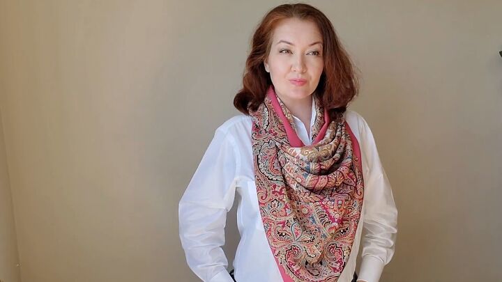how to wear a large silk scarf in 3 easy ways, Cowl neck style