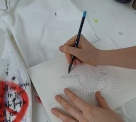 easy diy custom painted jeans tutorial, Drawing on stencil