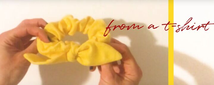 how to diy a super cute bow scrunchie from an old t shirt, Attaching bow
