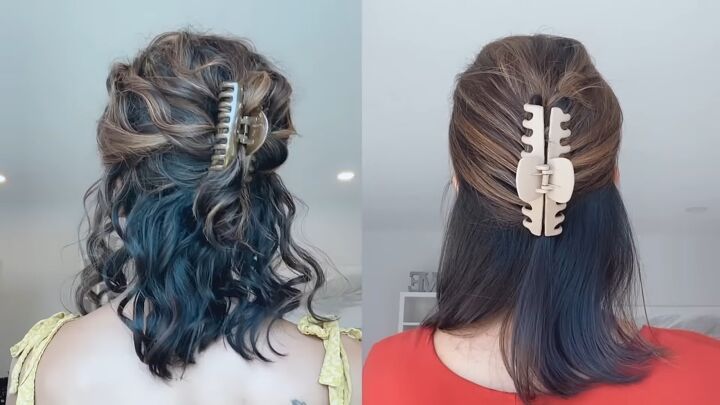 7 super cute claw clip hairstyle ideas for thin hair, Tucked in twisted half pony