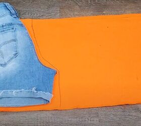 how to diy a comfy orange two piece set, Cutting out shorts