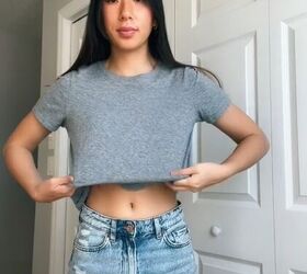 easy hack how to turn a t shirt into crop top without cutting, Folding t shirt