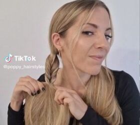 cute and easy fake braid ponytail tutorial, Flipping hair through hole