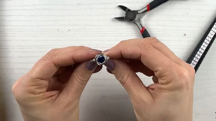 how to diy a super cute blue crystal wire ring, Progress shot