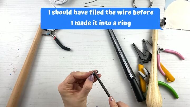 how to diy a super cute blue crystal wire ring, Filing ring
