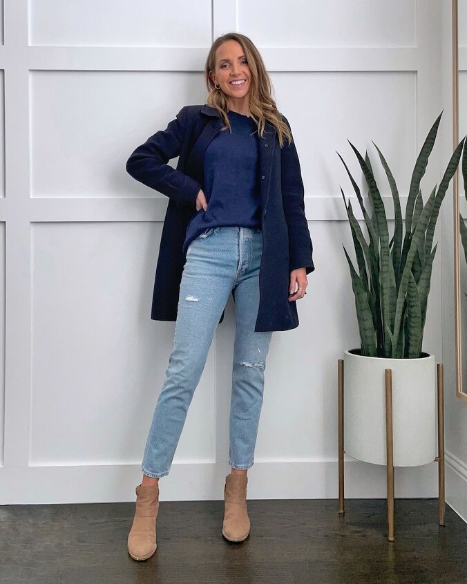 what to wear with a navy top merrick s art, monochromatic blue jeans