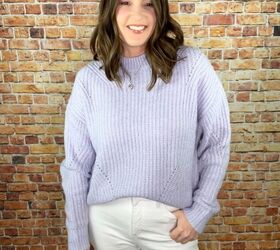 winter outfits with white jeans, Lavender sweater and white jeans from Walmart