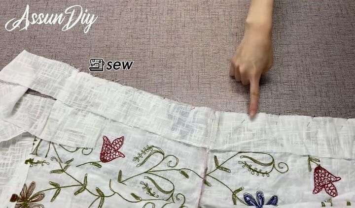 how to diy cute women s wrap pants, Pinning the fabric to the pants