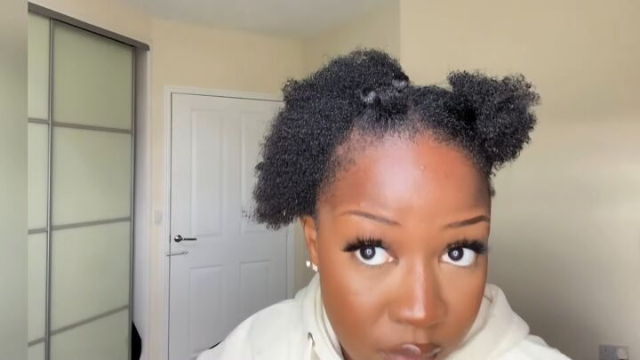 easy hair tutorial how to do a silk press, Twists in Bantu knots