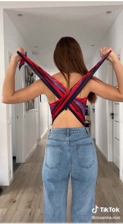 grab a scarf and try this hack for a sexy backless top, Crisscrossing the back