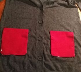 sew a patch pocket on anything elise s sewing studio, Patch pockets pinned on cardigan