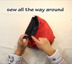 how to diy a super cozy fleece beret and bag set, Sewing the top of the purse