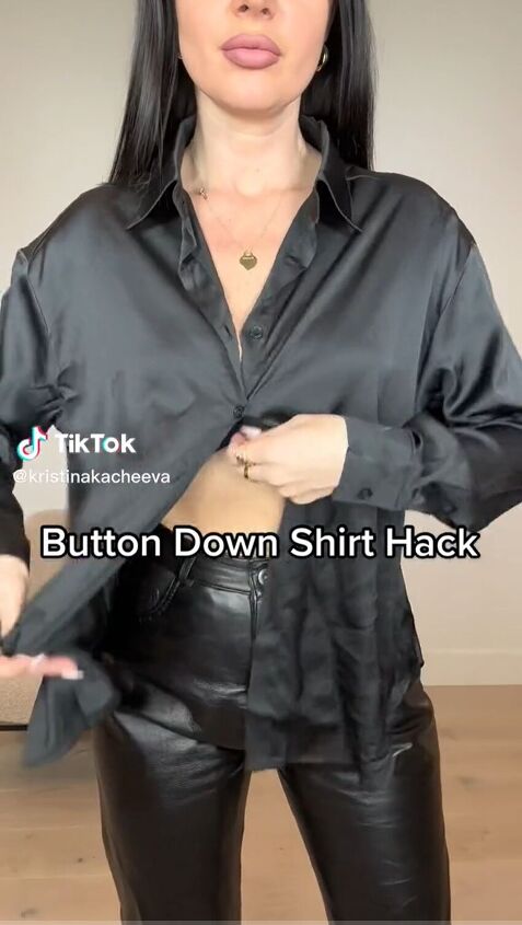 turn a button down shirt into this going out top, Closing one button