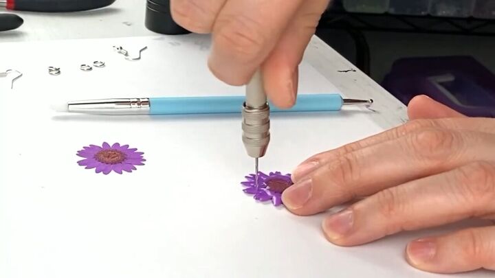 how to diy cute resin flower earrings, Making a hole