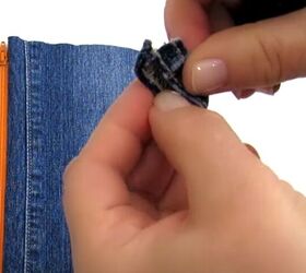 how to diy 2 cute denim pouches, Adding hook