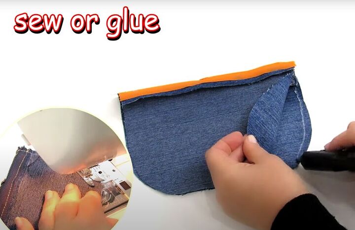 how to diy 2 cute denim pouches, Assembling bag
