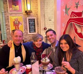 what i wore to nyc in december, Here are some of my favorite people My hubby Mr G Q my son Jake and his terrific fiancee Rachel at Serendipity for fabulous desserts