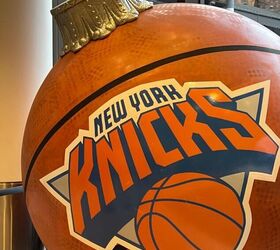 what i wore to nyc in december, Here is a GIANT ornament emblazoned with the NY Knicks logo and made to look like a basketball MSG also owns the NY Knicks