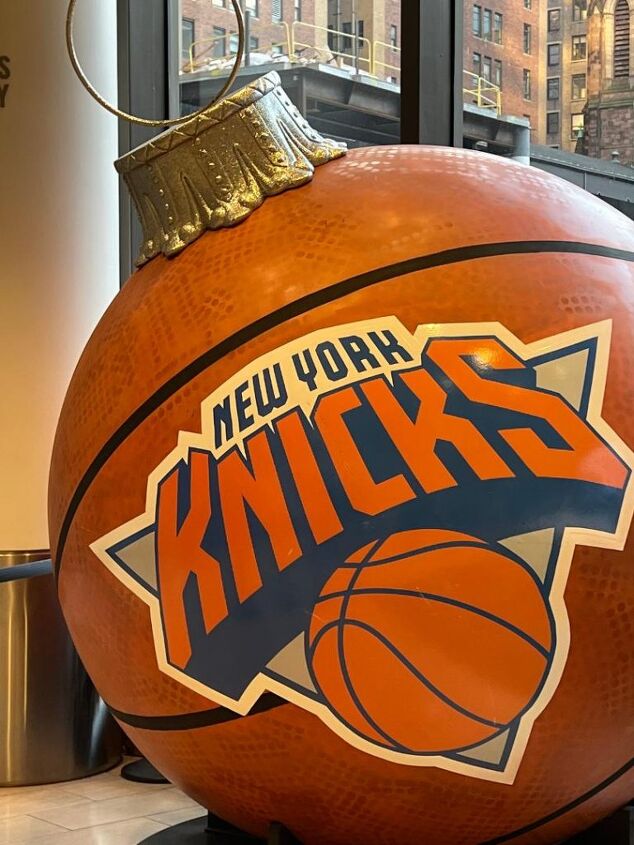 what i wore to nyc in december, Here is a GIANT ornament emblazoned with the NY Knicks logo and made to look like a basketball MSG also owns the NY Knicks