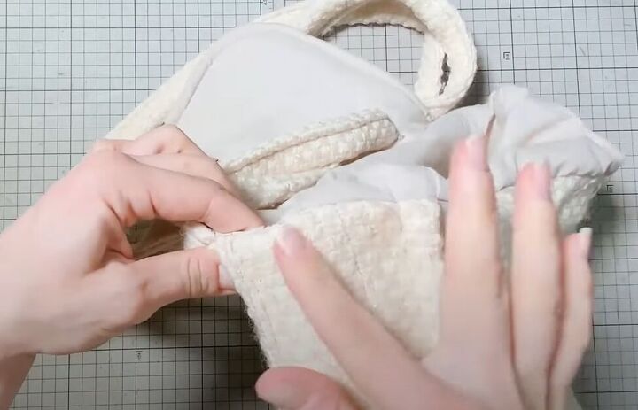 how to diy a super cute white shoulder bag, Attaching the lining