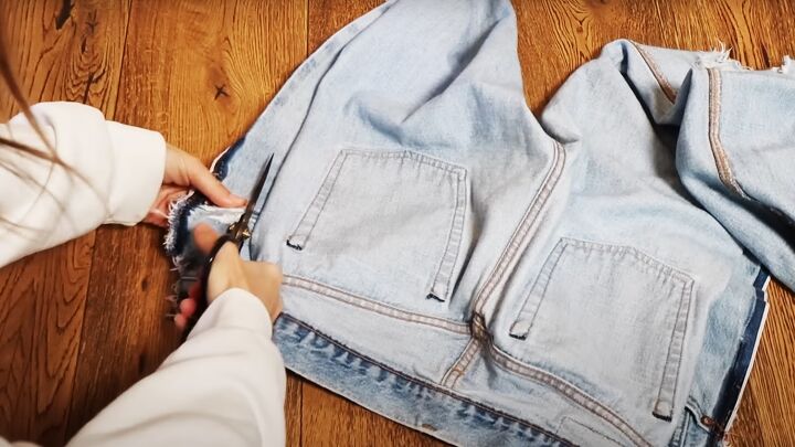 how to diy custom fitted ripped jeans, Cutting denim
