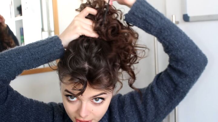 how to create a cute curly and messy bun hairstyle, Creating messy bun