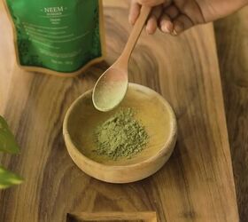 how to make a bay leaf spray and a neem scalp mask for healthy hair, Adding neem powder