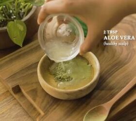 how to make a bay leaf spray and a neem scalp mask for healthy hair, Adding aloe vera