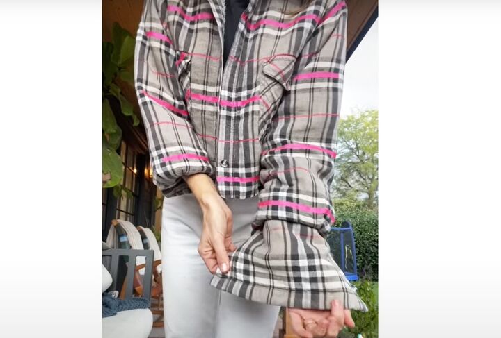 thrift flipping tutorial how to diy a trendy flannel shirt, Sleeve modification