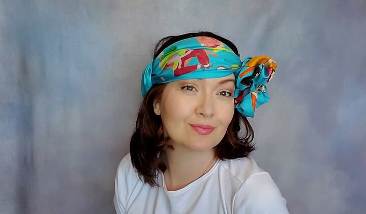 6 silk scarf headband hairstyles cute variations, Flower fold style