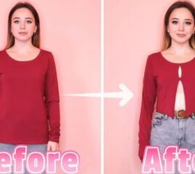 no sew ideas how to diy 6 cute crop tops from t shirts, Cardigan red top Before and after