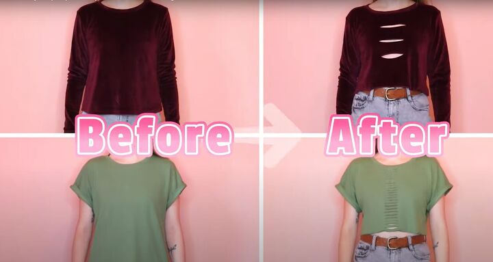 no sew ideas how to diy 6 cute crop tops from t shirts, Wine top Before and after