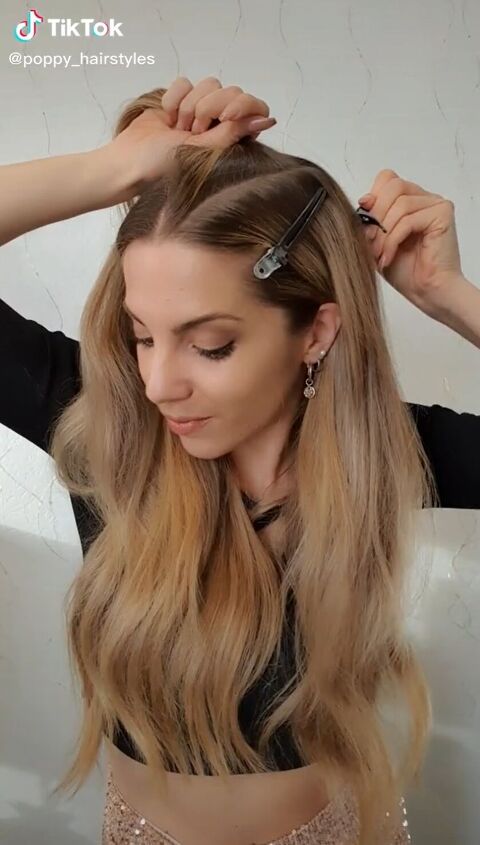 easy half up hairstyle that looks beautiful with long hair, Creating small twists