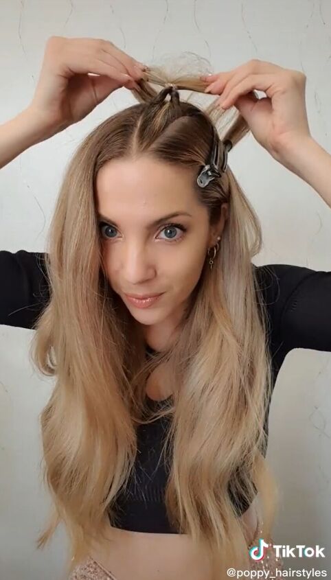 easy half up hairstyle that looks beautiful with long hair, Creating twist